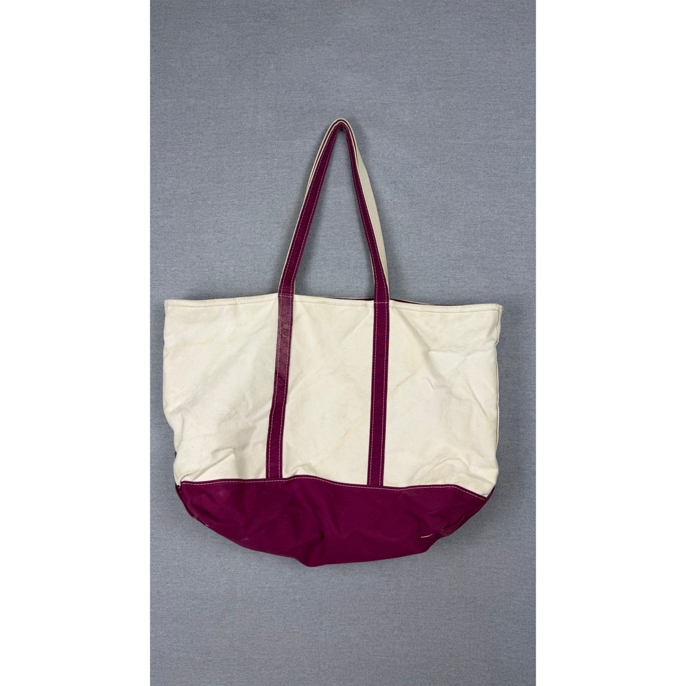 Large Canvas Boat and Tote Bag Cream and Burgundy Open Top Travel Beach Carryall